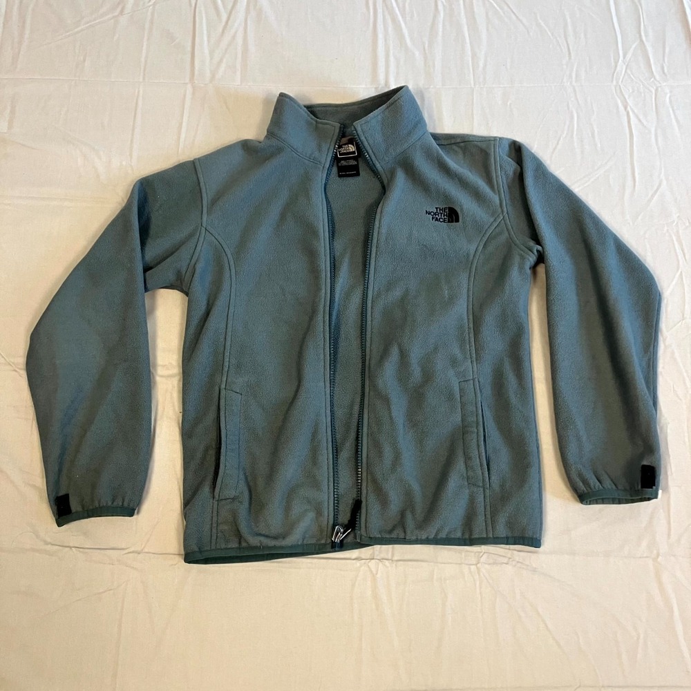 The North Face Fleece Jacket Boys L(14/16) Gray Zip Up‎ Logo Mock Neck Outerwear